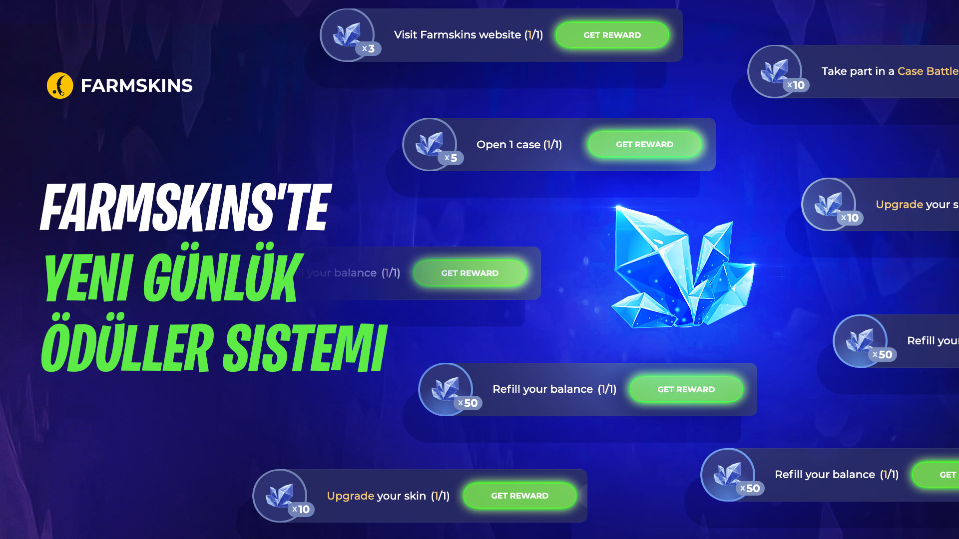 new daily rewards system on Farmskins