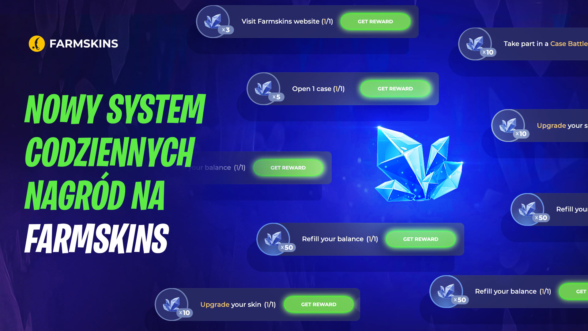 new daily rewards system on Farmskins