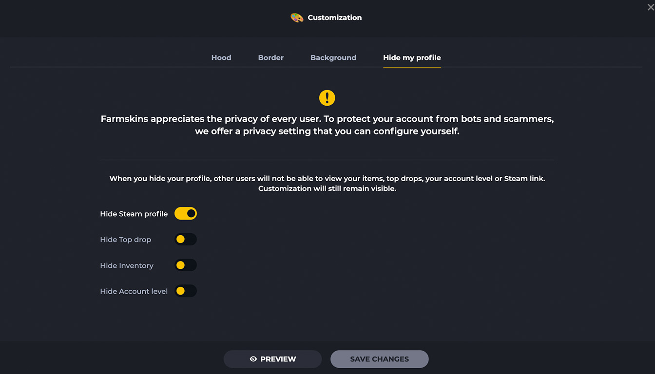 Privacy Features on Farmskins